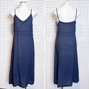 LACAUSA | Alma Sip Dress, Navy Blue V-Neck Spaghetti Strap Midi LA30124 Small